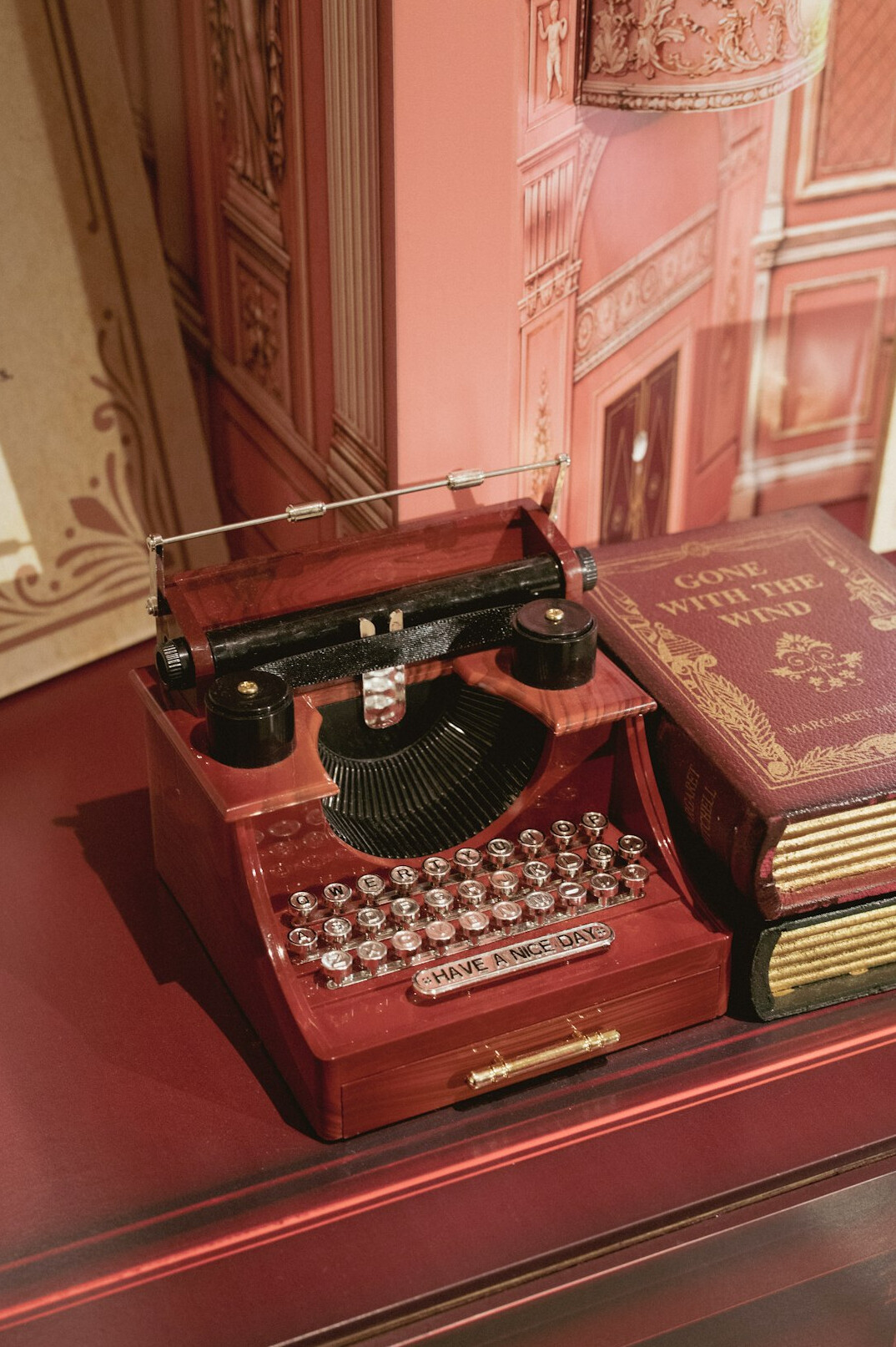 Vintage typewriter with paper on a wooden desk